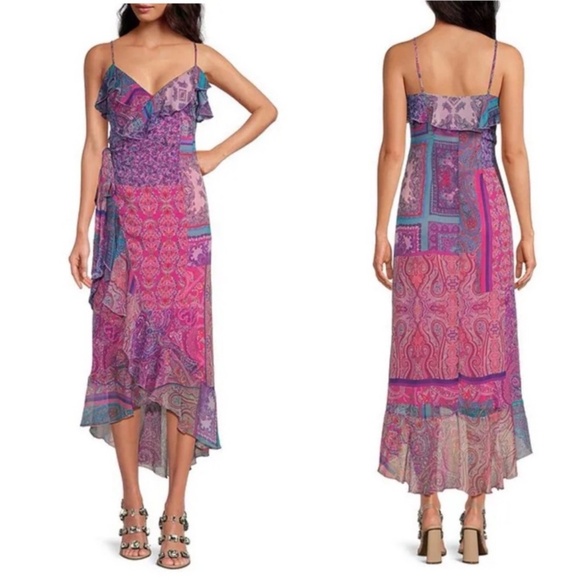 NWT Gianni Bini DANNIJO Isabella Printed V-Neck Ruffle Crinkle Chiffon Dress - Picture 1 of 2